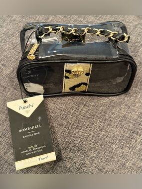 PurseN Clear Jewelry Travel Case with Black and Gold Accents